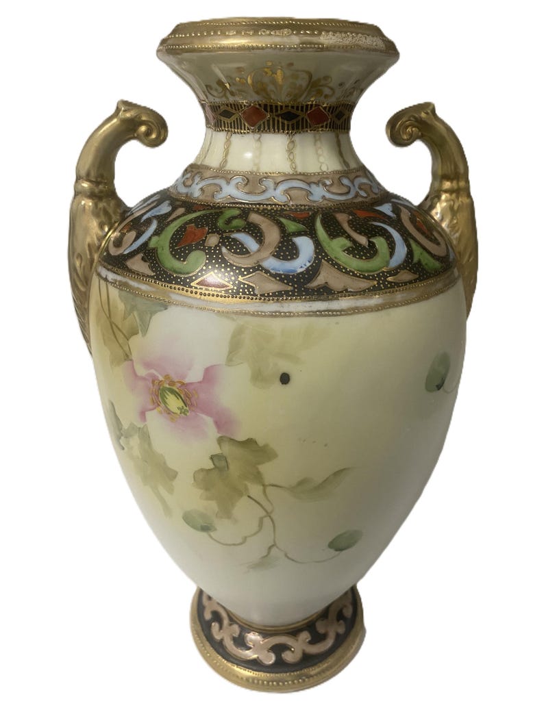Antique 14” Hand Painted Nippon Vase – Double-sided Floral With Gold ...