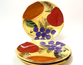 Hand-Painted Fruit Plates - Set of 3 - Vibrant Thanksgiving Ceramic Dishware