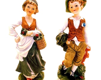Vintage Hand-Painted Porcelain Figurines: Boy & Girl, FBA Crown Label, Taiwan