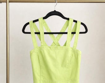 Top estilo corsé vintage de Versace Jeans Couture, color verde lima, con espalda de tiras, talla S
