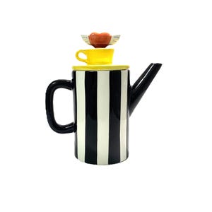 1990s Pop Art Teapot: Whimsical Striped Ceramic Flying Kabar
