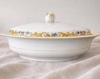 Plato vintage Alfred Meakin Cambria con tapa para verduras, cuenco para servir con motivos florales de Inglaterra y dorado