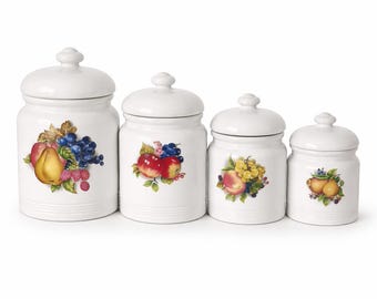 Juego de recipientes de cerámica vintage para frutas: decoración de cocina rústica