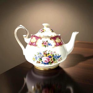 Vintage Royal Albert Lady Carlyle Teapot: Pink Roses, Gold Trim, English Bone China