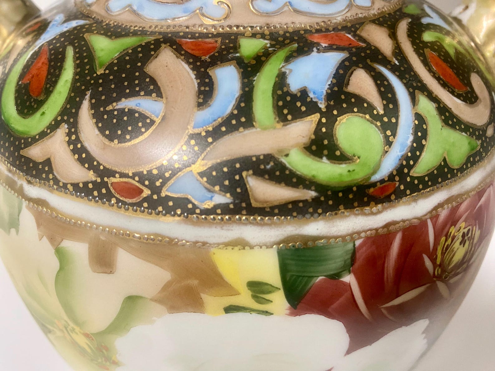 Antique 14” Hand Painted Nippon Vase – Double-sided Floral With Gold ...