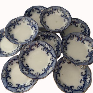 Antique Ridgway Berry Bowls - Set of 10 Blue & White Ironstone