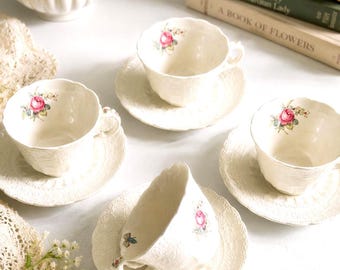 Royal Albert Tranquillity Tea Cups & Saucers Set of 4, English Bone China, Pink Rose Tea Set, Gift for Her