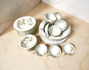 Vintage Noritake China Set: Debonair Yellow Roses, Gold Trim - 47