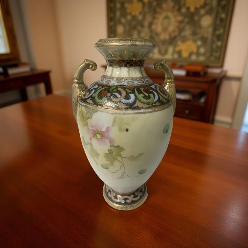 Antique 14” Hand Painted Nippon Vase – Double-sided Floral With Gold ...