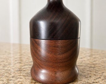 Hand Turned Walnut Wood Vessel with Lid, Signed DB, Dale Baucom, Studio Wood Art, Rustic Modern Decor