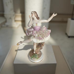 Vintage Dresden Lace Ballerina Figurine: Hand-Painted Volkstedt Porcelain