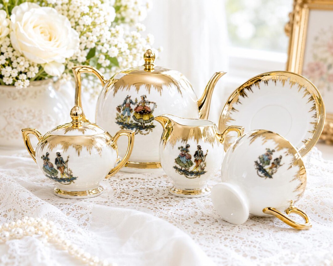Vintage Bavarian Porcelain Tea Set for 12: Gold Gilded Rococo China - Etsy