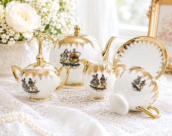 Vintage Handarbeit 24 Kt. Gold Bavarian Fine China Tea Service Set