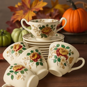 Vintage Wedgwood Camellia Tea Cup & Saucer Set: Floral Bone China