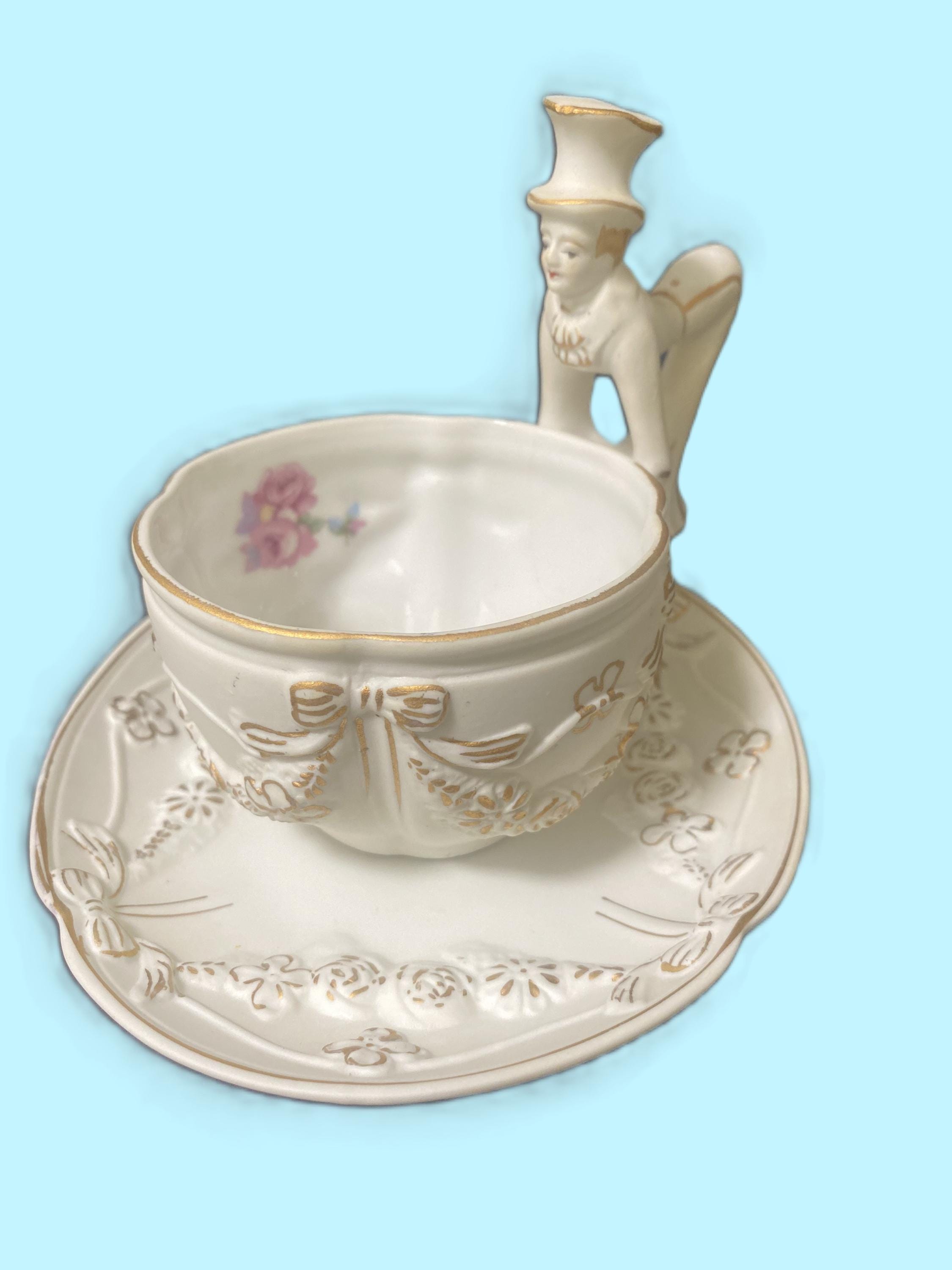 1940s Shofu Japan Bisque Teacup Set: Gentleman Figural Handle