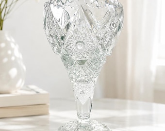 Vintage Cut Crystal Vase: Ornate Pedestal Centerpiece, 10-inch