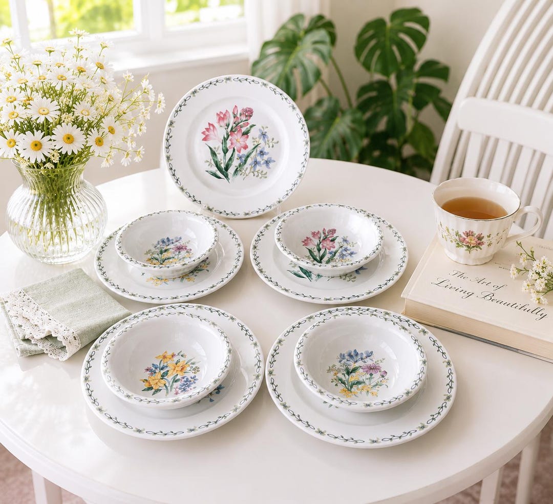 Thompson China Patterns Thomson Pottery Floral Garden Dinnerware Set, 12 Pieces, 5 Dinner ...