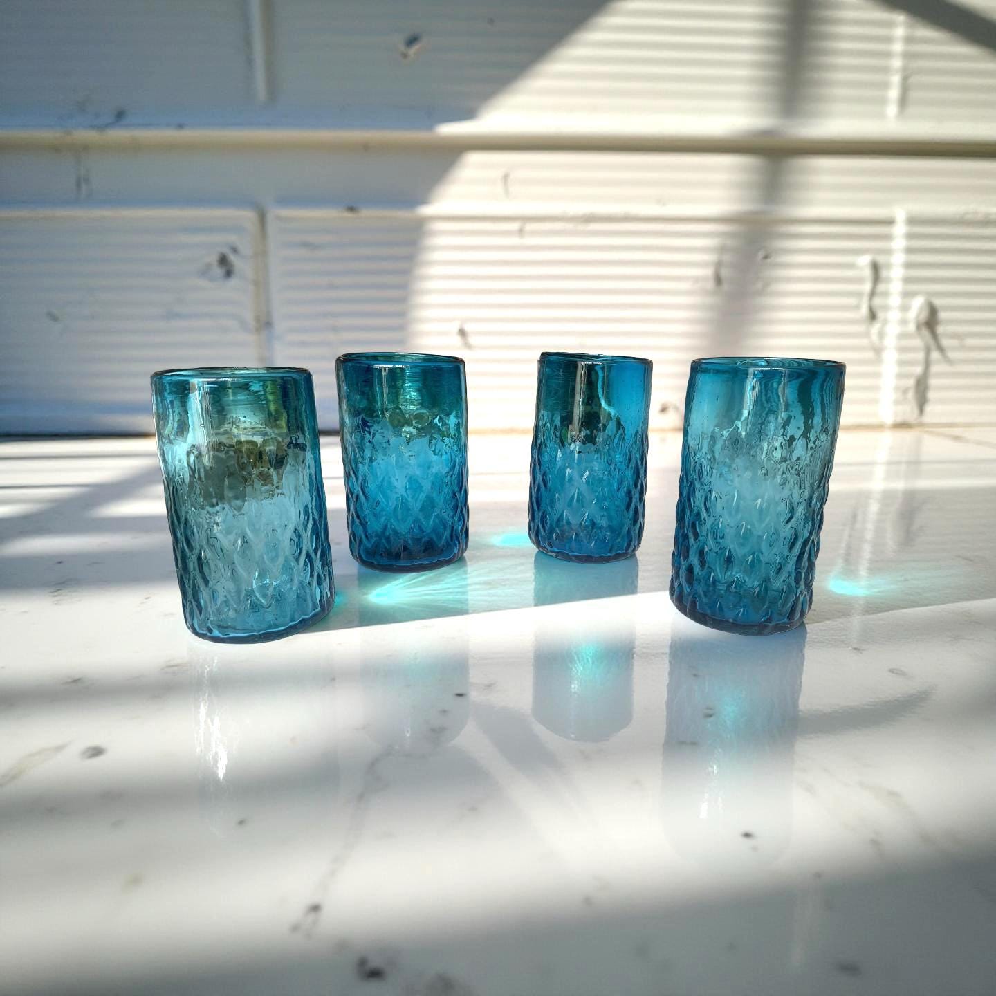 Vintage Aqua Blue Textured Highball Glasses - Mid-century  display picture 1