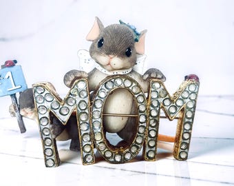 Figura de ratón de resina de Fitz y Floyd de Charming Tails: "Mamá número 1", edición limitada 98/350