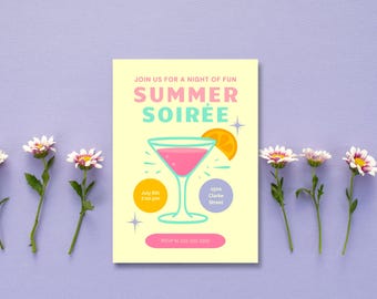 Invitación para fiesta de verano / Plantilla moderna para invitación de fiesta en Canva (Descarga digital)