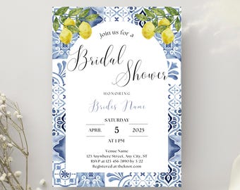 Amalfi Bridal Shower Invitation | Italian Lemon Tile Invite | Mediterranean Theme | Editable Template | Instant Download