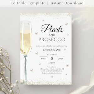 Pearls and Prosecco Bridal Shower Invitation | Champagne & Pearls Editable Invite | Elegant Bridal Shower Template | Instant Download