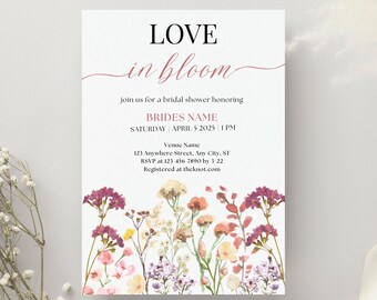 Love in Bloom Bridal Shower Invitation | Spring Floral Invite | Editable Template | Instant Download
