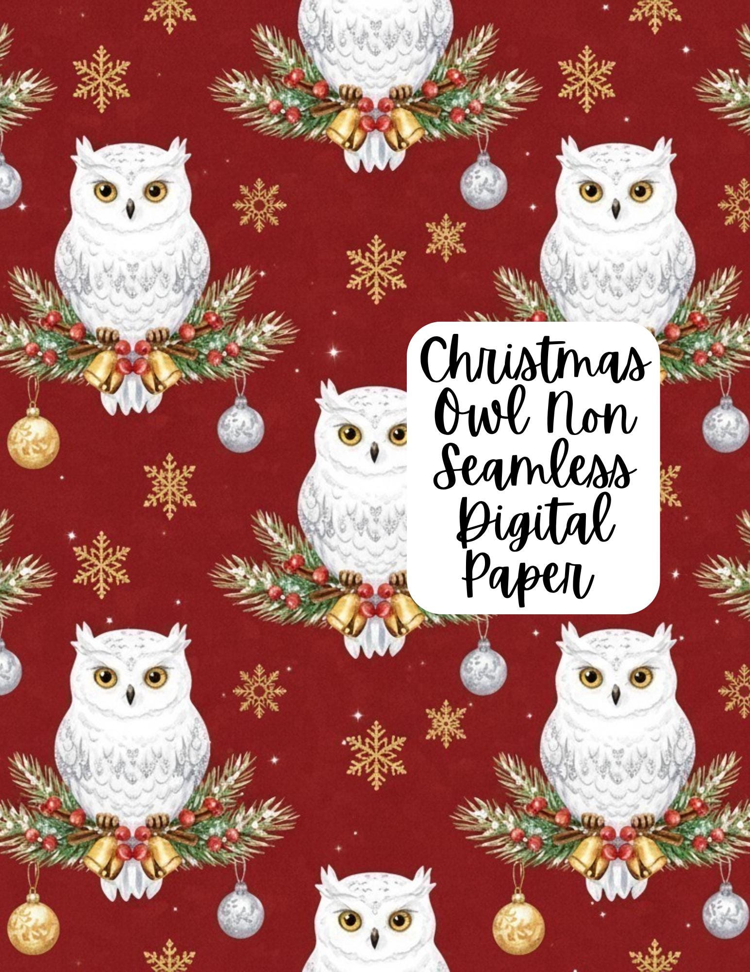 Red Christmas Owl Digital Paper l Christmas Owl Non Seamless Pattern for Crafts Scrapbooking Digital