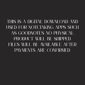 image of warning saying that it is a digital download and used for notetaking apps such as goodnotes. No physical product will be shipped.