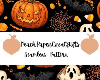 Halloween Seamless Pattern l Ghost Digital Paper l  Pumpkin Stationery Design
