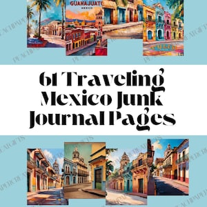Mexico Travel Junk Journal Pages – Missies, stranden en stadsgebouwen Ephemera-kit