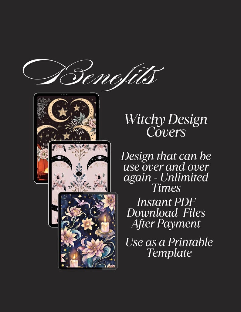 image of the benefits of buying the witchy digital notebook/planner covers