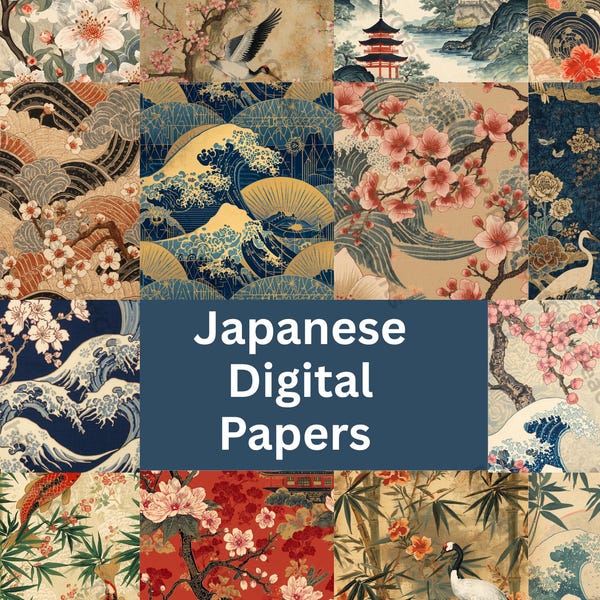 Japanese Digital Papers for Scrapbooking and Crafts (Digital Download)