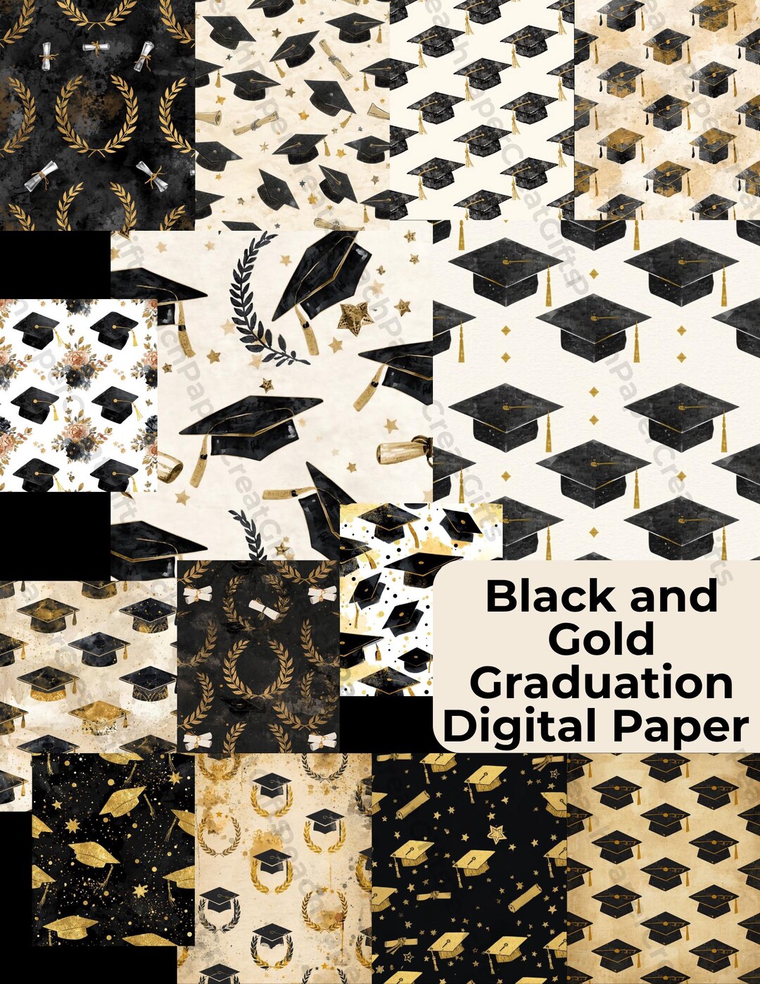 Vintage Black Gold Graduation Digital Paper (digital Download) - Etsy