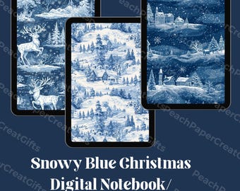 Snowy Blue Christmas Digital Notebook Planner Journal Covers