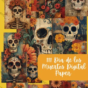 Vintage Día de los Muertos Digital Paper: Sugar Skull Backgrounds (PNG Download 8.5x11in)