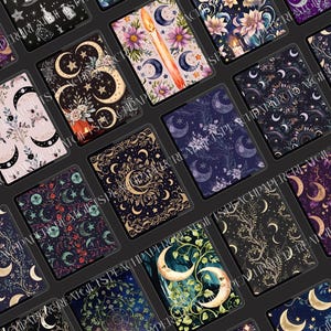 image of all 19 witchy digital notebook/planner covers to the left side