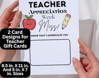 Teacher Appreciation Gift Card Holder (Digital Download) – 2 Designs, 8.5x11 & 5x7 Sizes