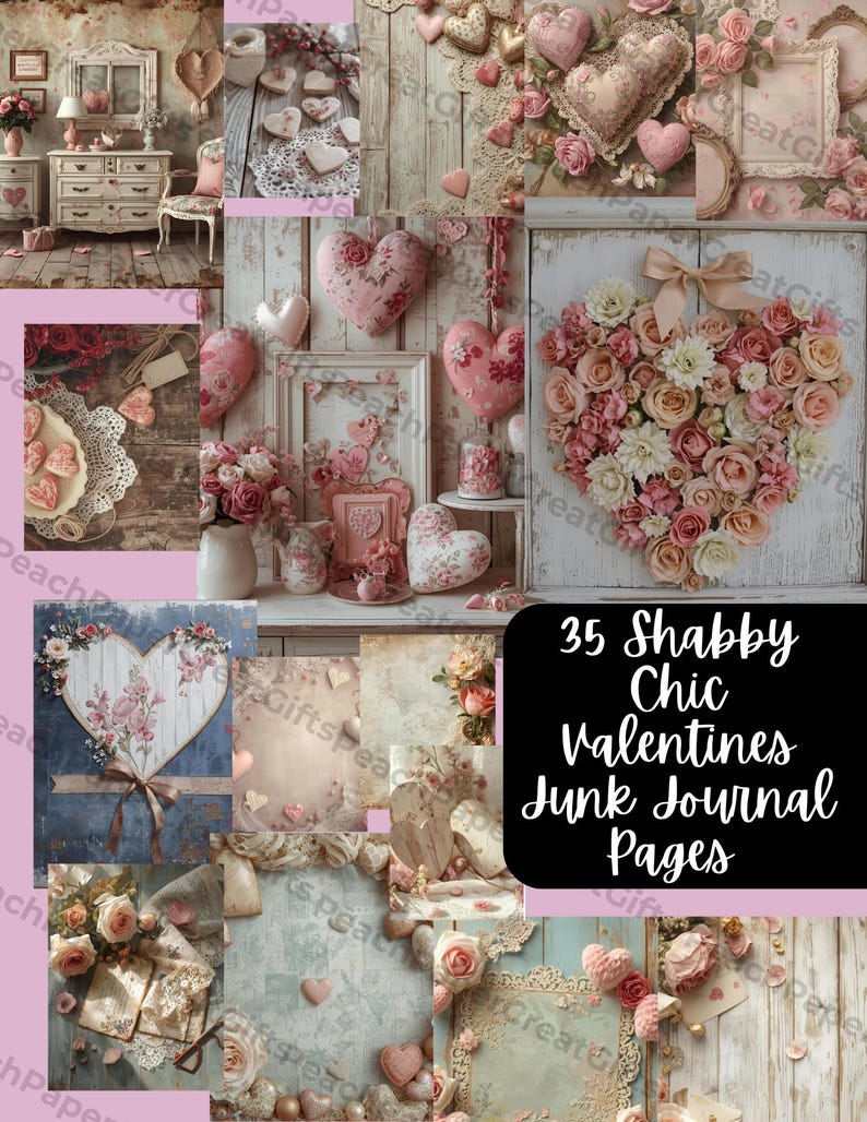 Shabby Chic Valentine Junk Journal Pages: Pink Floral Digital Paper ...