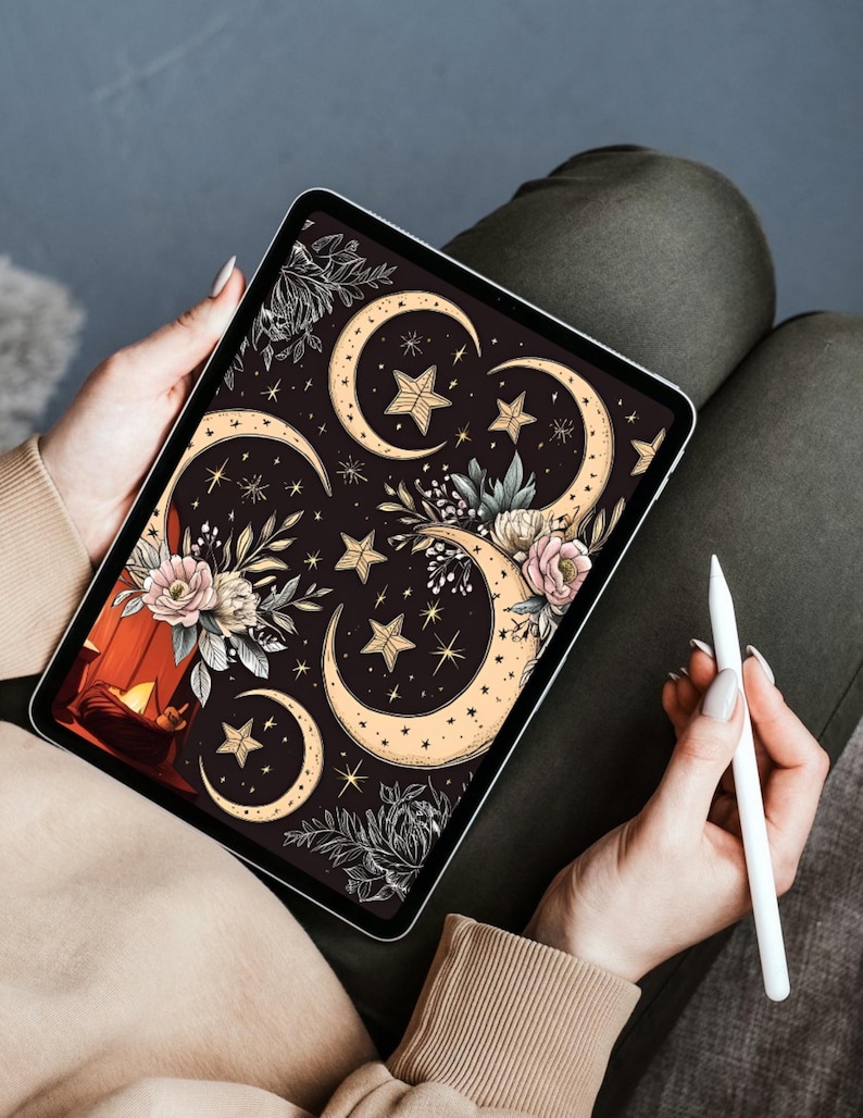 image of one of the witchy digital notebook/planner covers and how it looks on the ipad