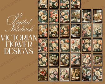 Victoriaanse bloemen notitieboekomslagen | Digitale planner (pdf-omslagen, 34 png-bestanden)