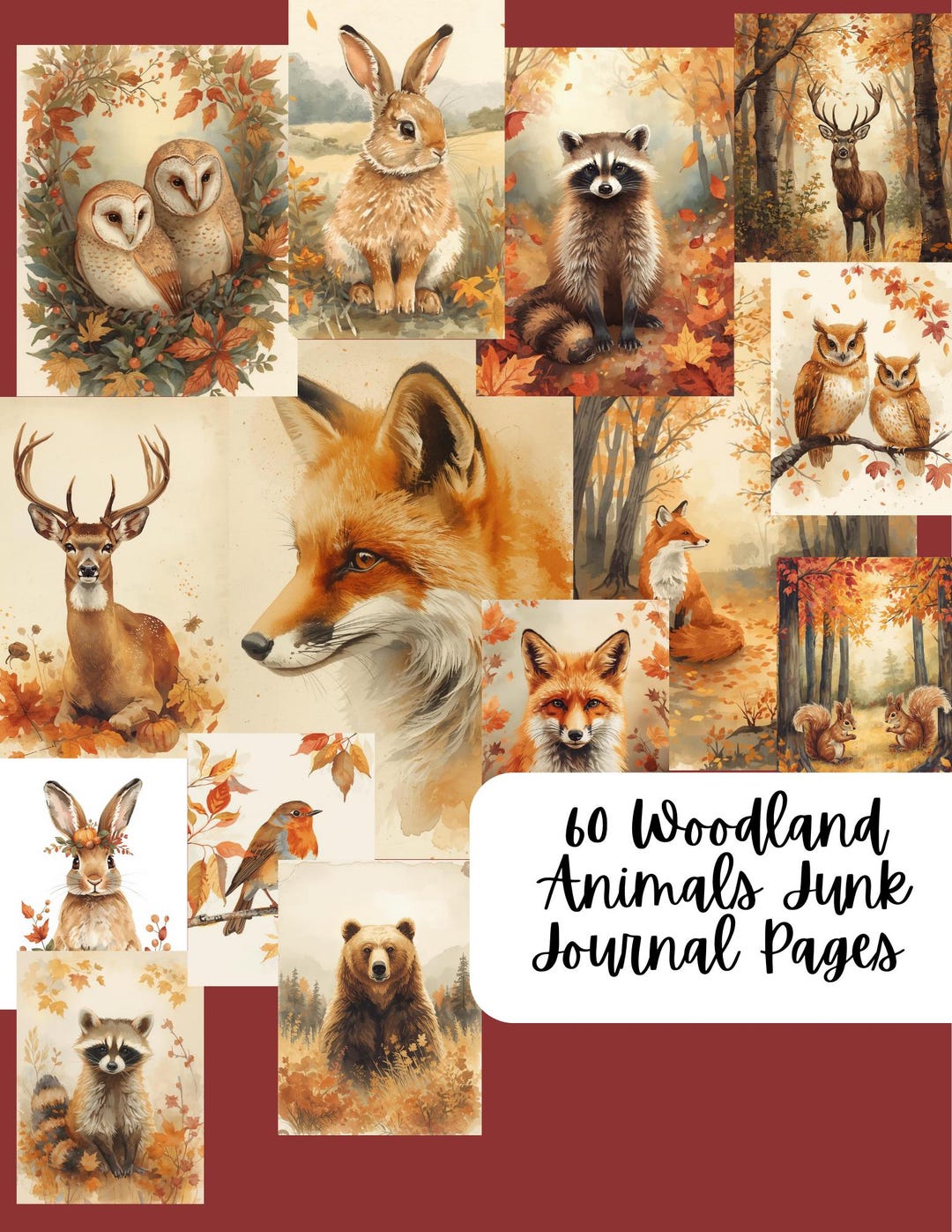 Autumn Woodland Animals Junk Journal Pages: Fall Digital Paper(digital ...