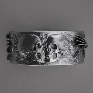 Sterling Silver Skeleton Couple Ring: Gothic Wedding Band