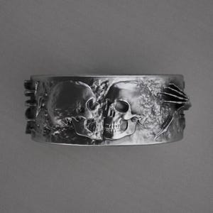 Sterling Silver Skeleton Couple Ring: Gothic Lovers Embrace, Handmade