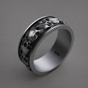 Handcrafted Sterling Silver Gothic Skull Ring - Biker Punk Jewelry