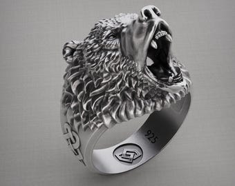 Nordischer Silber Grizzly Bär Ring: Handgemachter Tier Schmuck