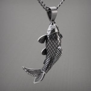 925 Sterling Silver Koi Fish Pendant, Handmade Japanese Symbol Necklace, Lucky Carp Jewelry For Men, Zen Nature Charm, Ocean Gift