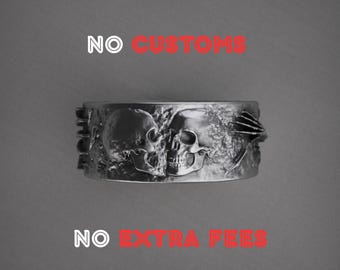 Anello di coppia con scheletro in argento sterling: abbraccio gotico tra amanti, fatto a mano