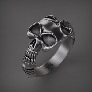Oxidized Sterling Silver Skull Ring: Gothic Biker Jewelry, Handmade in Istanbul