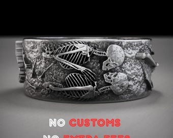 Anello con teschio in argento sterling ossidato: fede nuziale gotica, regalo romantico